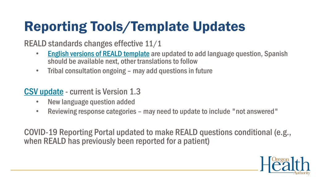 reporting tools template updates reald standards