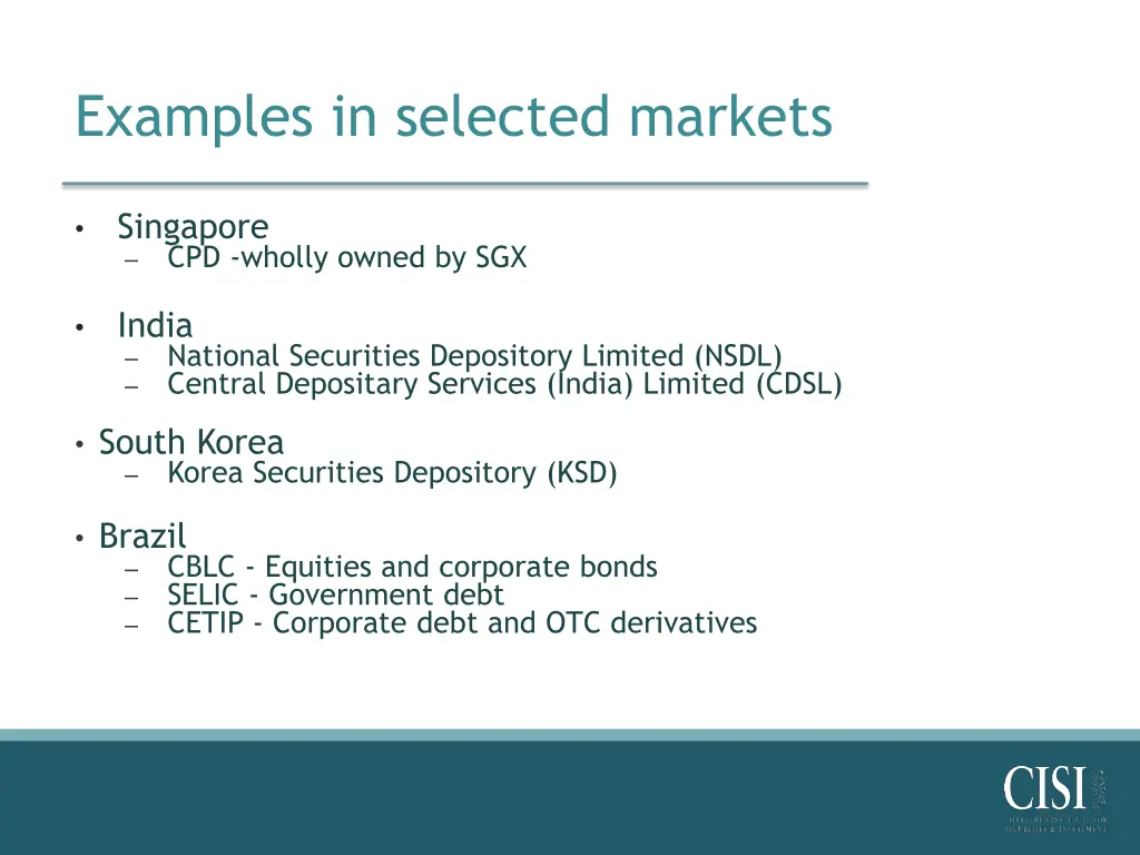 examples in selected markets 2