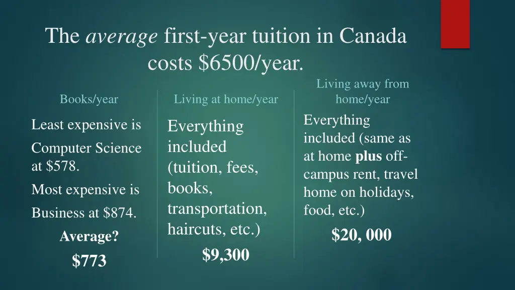 the average first year tuition in canada costs