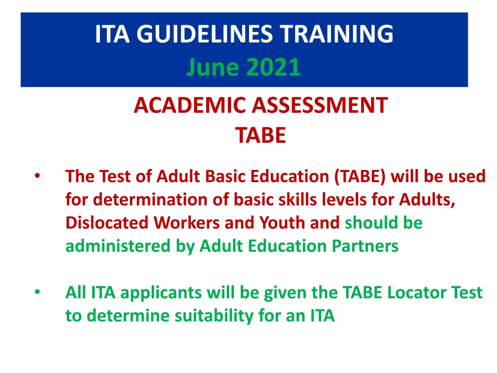 ita guidelines training june 2021 academic