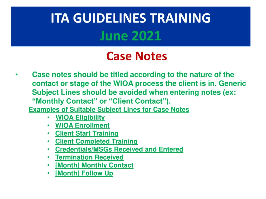 ita guidelines training june 2021 case notes