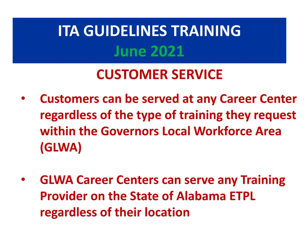 ita guidelines training june 2021 customer service