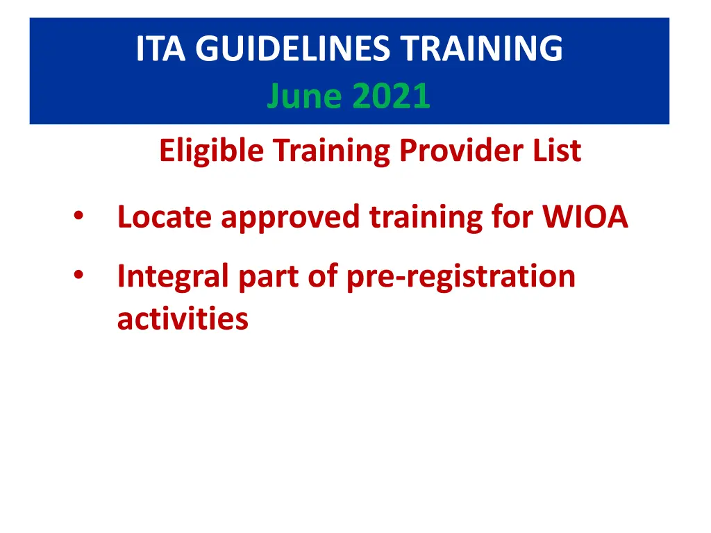 ita guidelines training june 2021 eligible