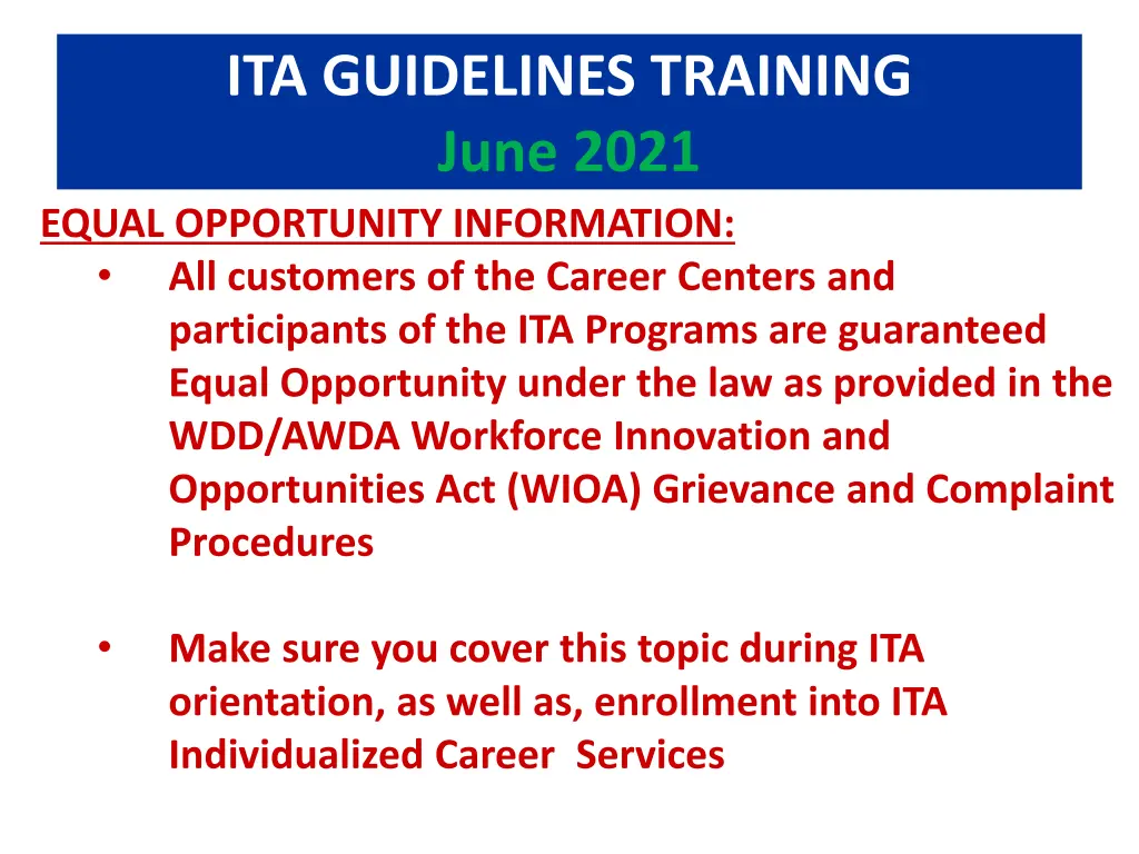 ita guidelines training june 2021 equal