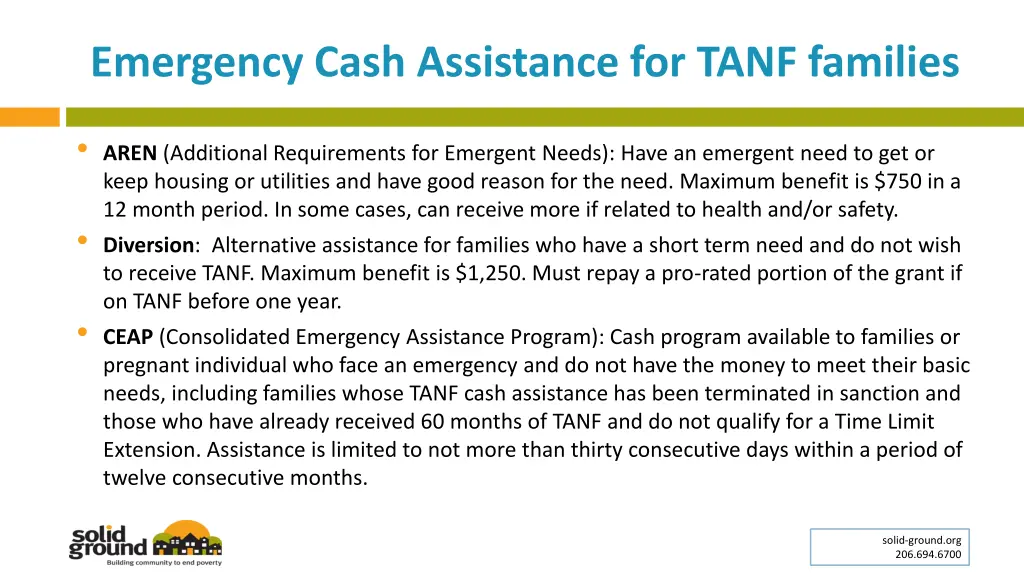 emergency cash assistance for tanf families