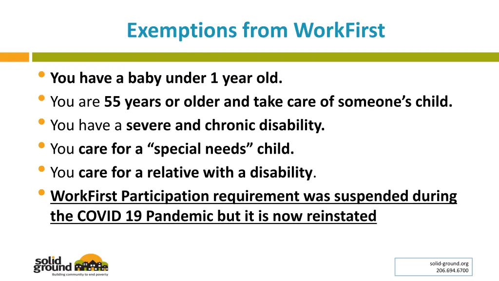 exemptions from workfirst