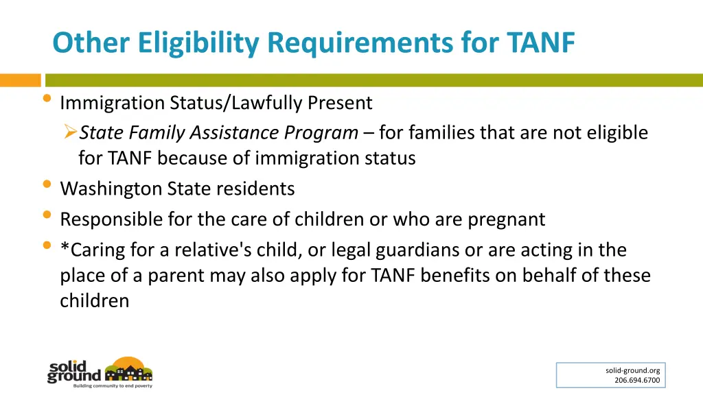 other eligibility requirements for tanf