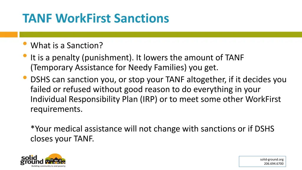 tanf workfirst sanctions