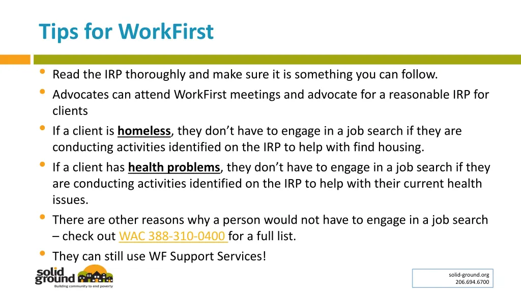 tips for workfirst