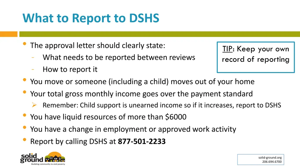 what to report to dshs