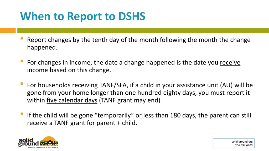 when to report to dshs