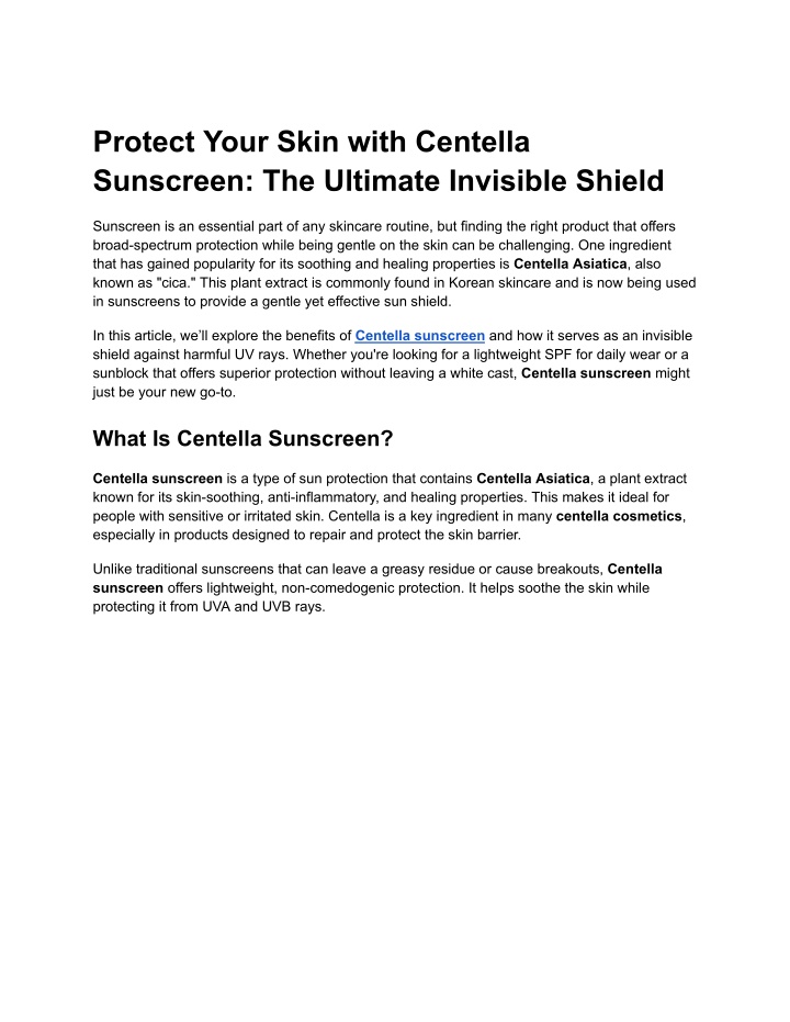 protect your skin with centella sunscreen