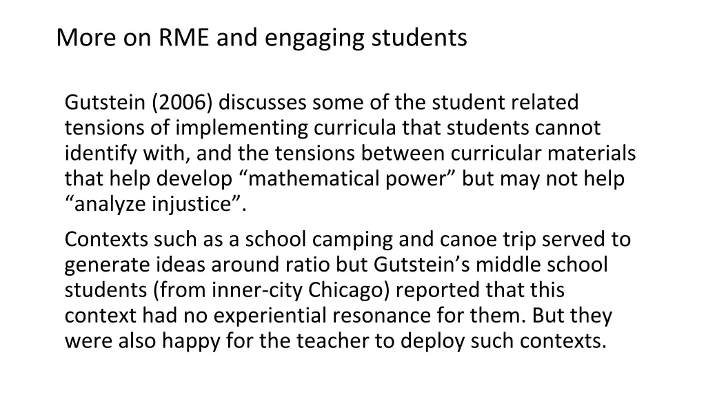 more on rme and engaging students