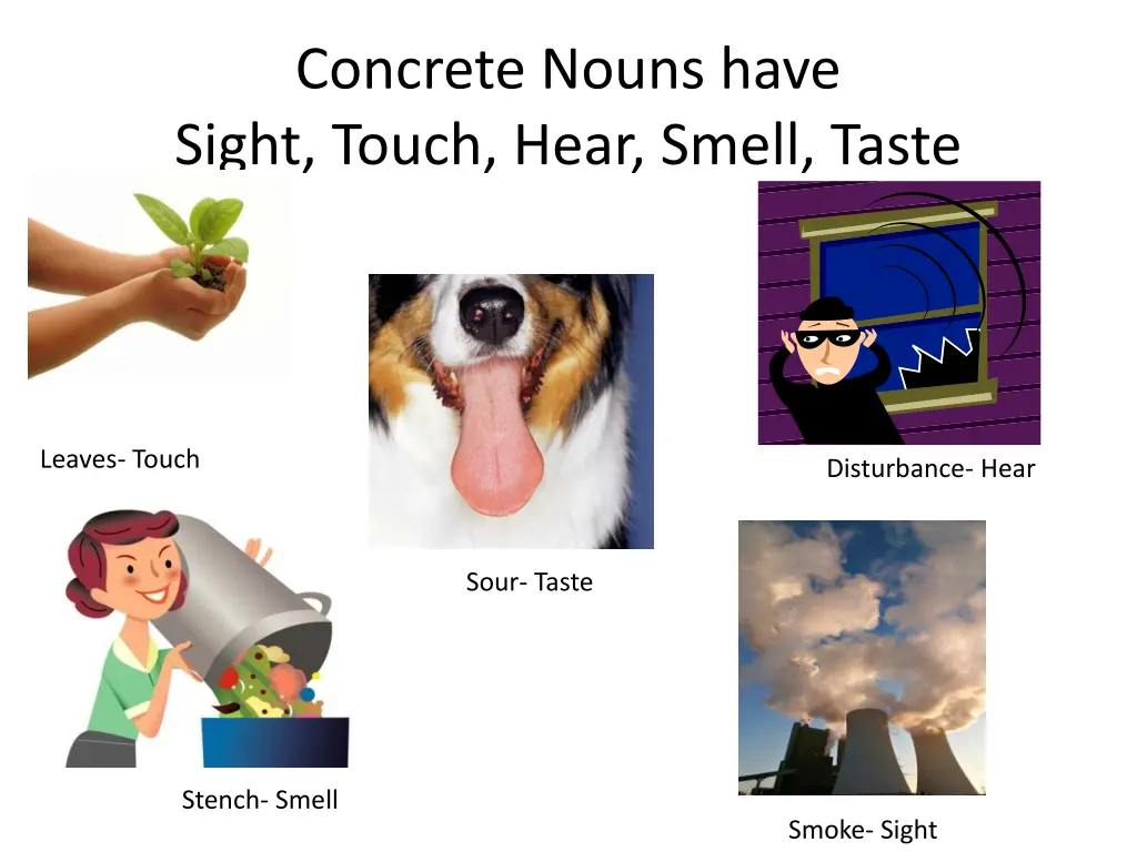 concrete nouns have sight touch hear smell taste