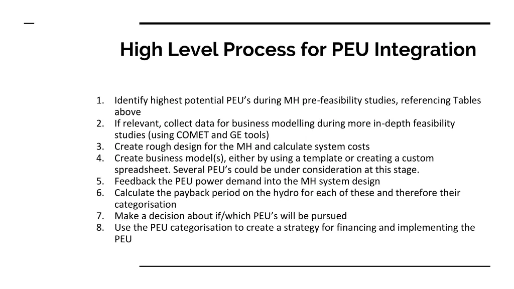 high level process for peu integration