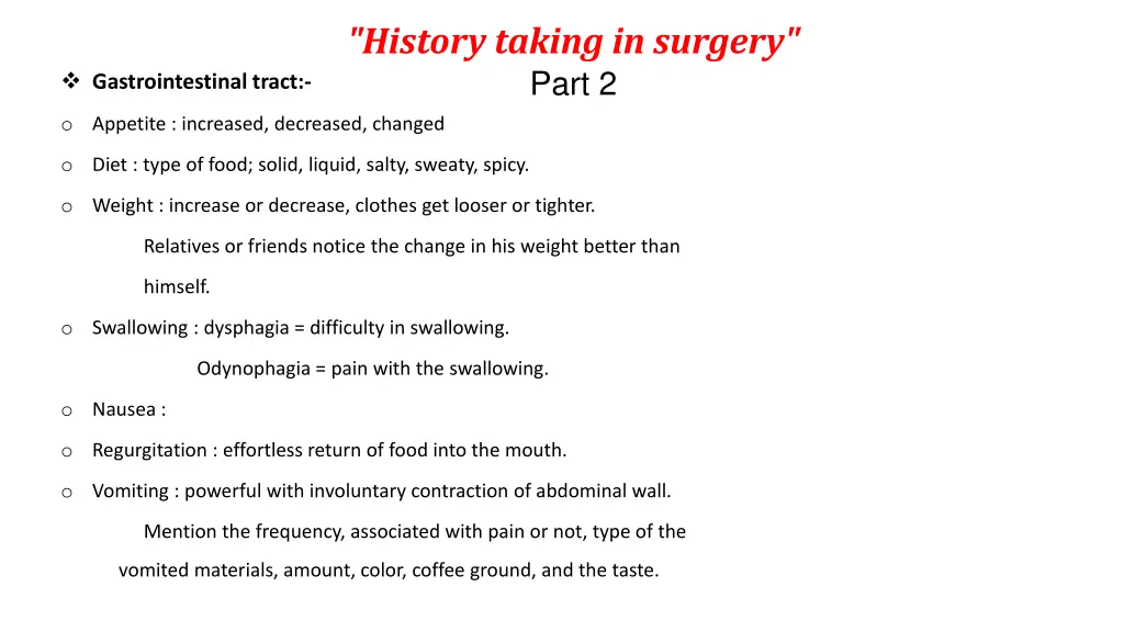 history taking in surgery part 2