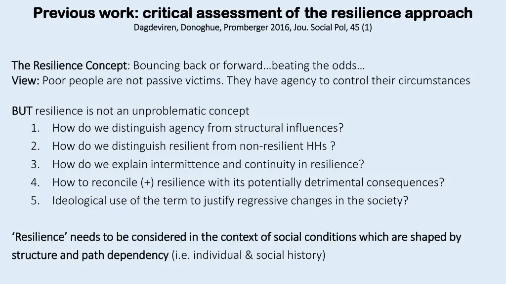 previous work critical assessment