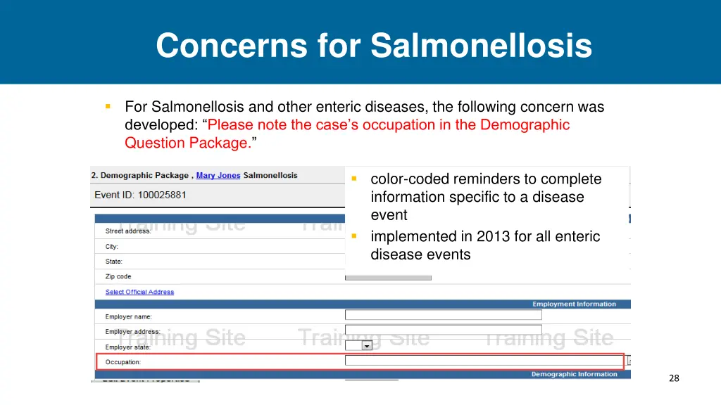 concerns for salmonellosis