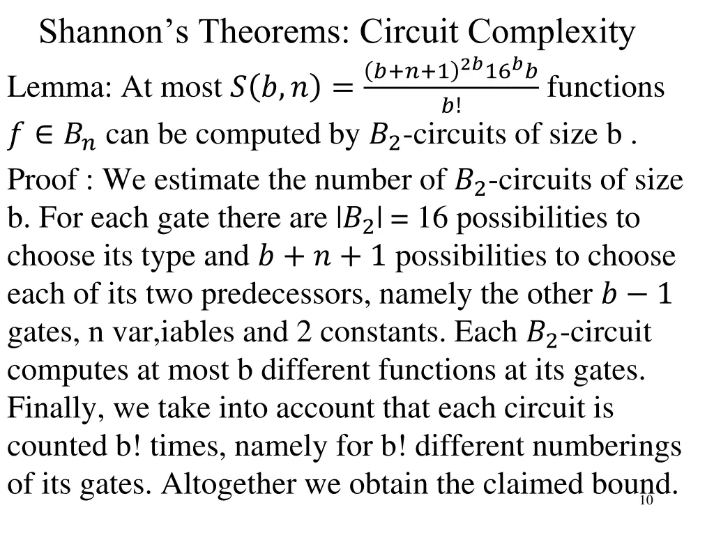 shannon s theorems circuit complexity