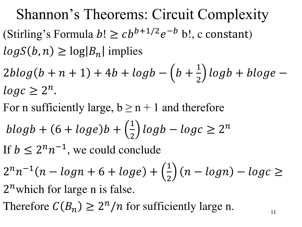 shannon s theorems circuit complexity stirling