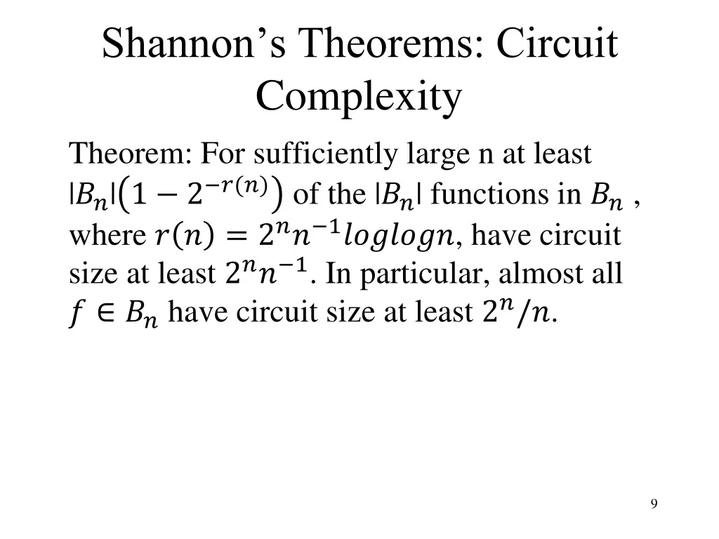 shannon s theorems circuit complexity theorem