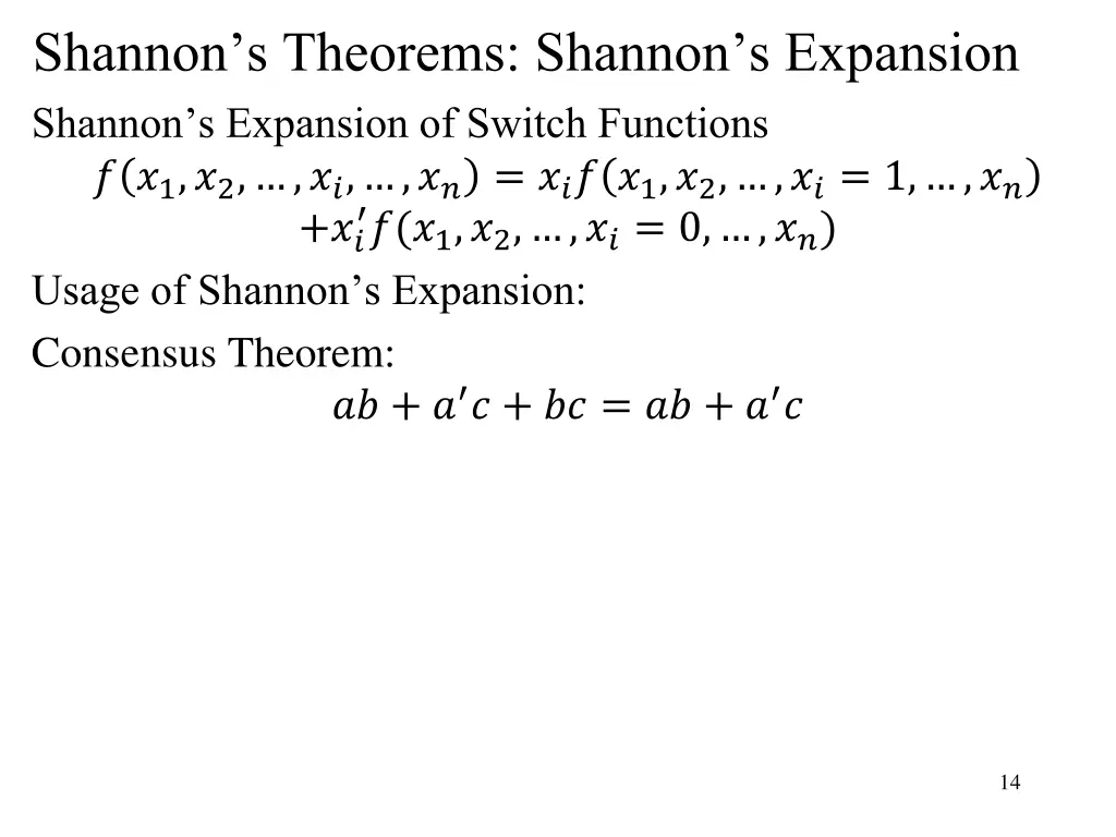 shannon s theorems shannon s expansion shannon