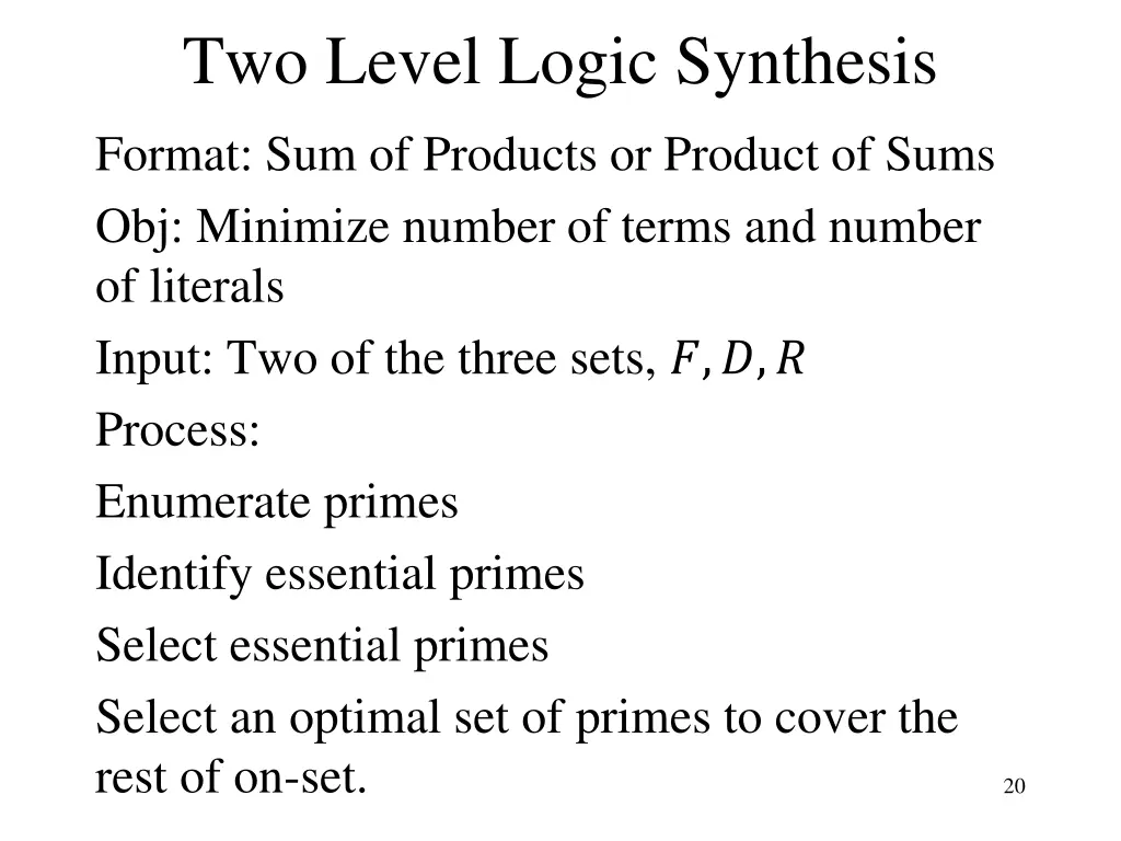 two level logic synthesis