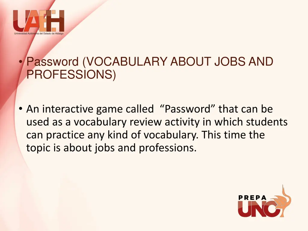 password vocabulary about jobs and professions