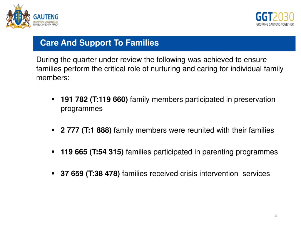 care and support to families