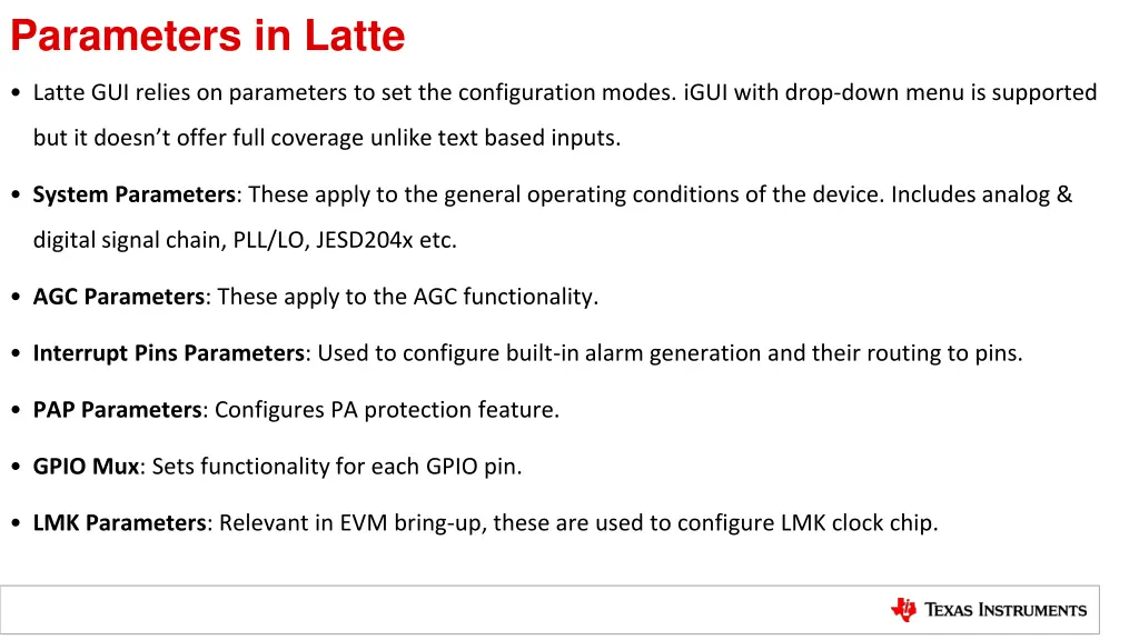 parameters in latte