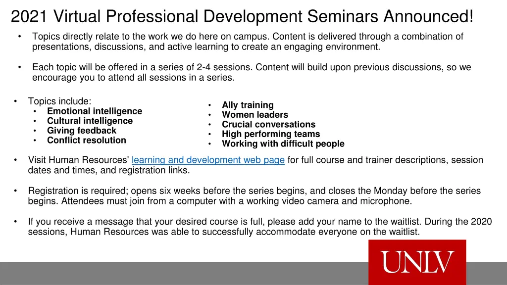 2021 virtual professional development seminars