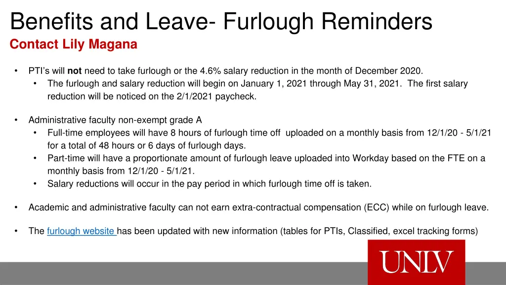 benefits and leave furlough reminders contact