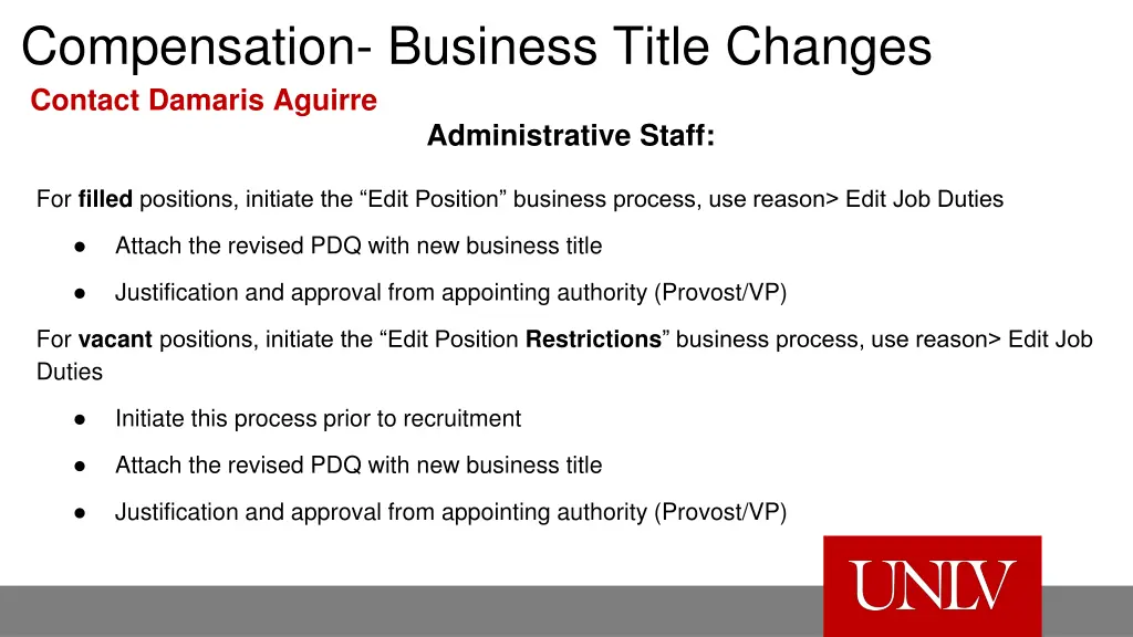 compensation business title changes contact 1