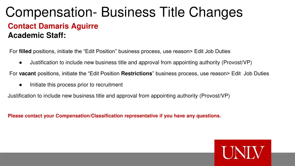 compensation business title changes contact 2