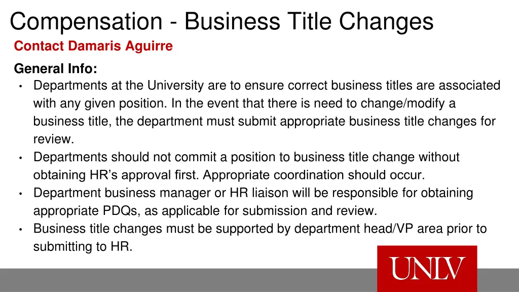 compensation business title changes contact