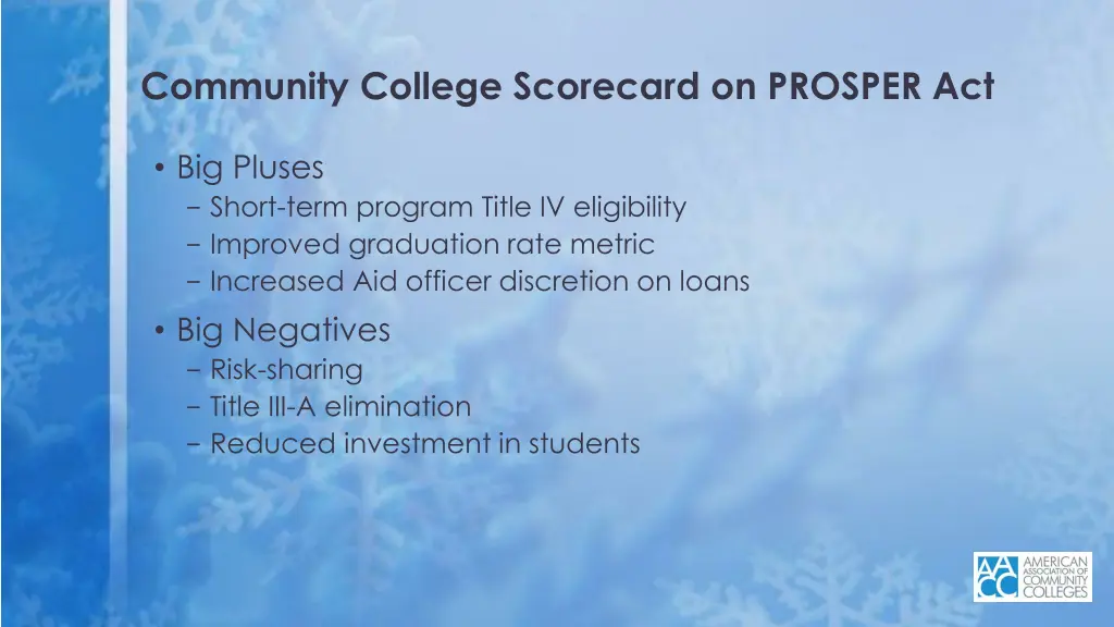 community college scorecard on prosper act