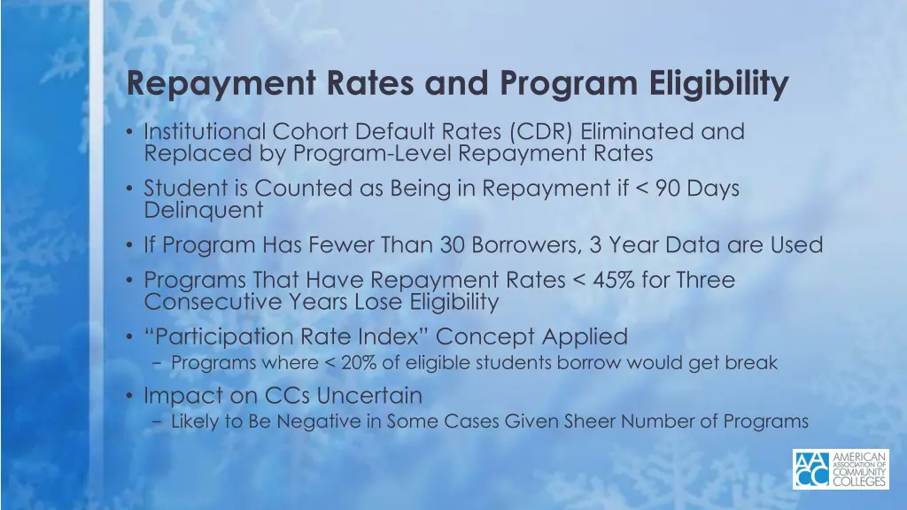 repayment rates and program eligibility