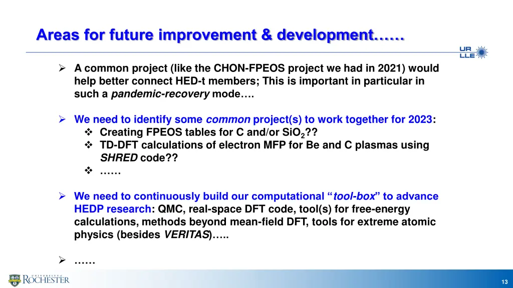 areas for future improvement development