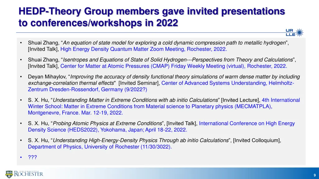 hedp theory group members gave invited