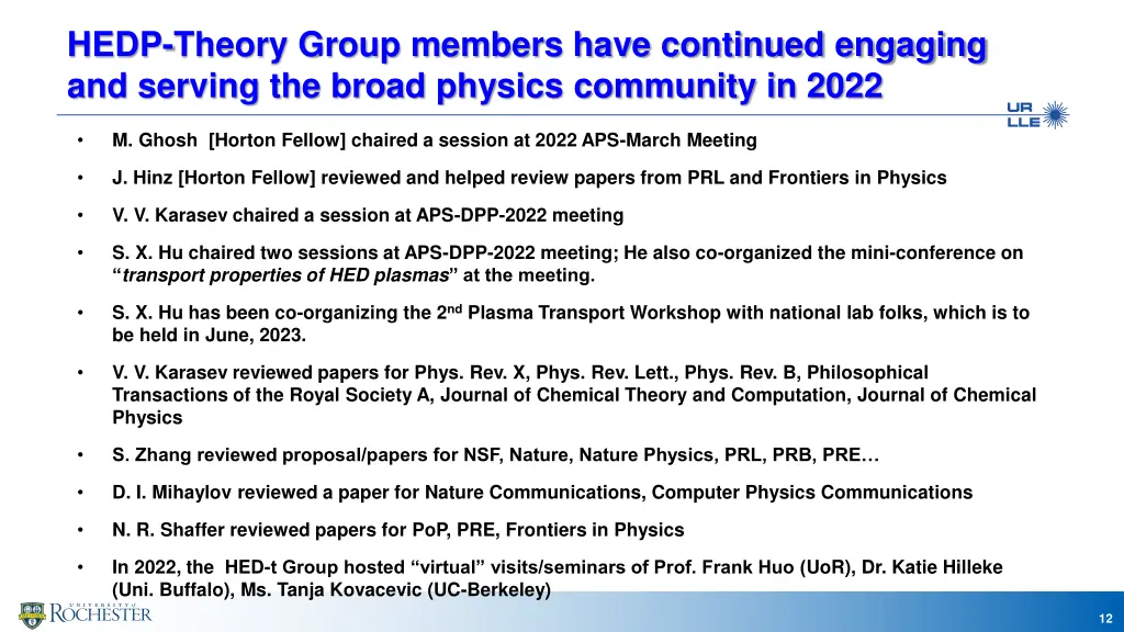 hedp theory group members have continued engaging