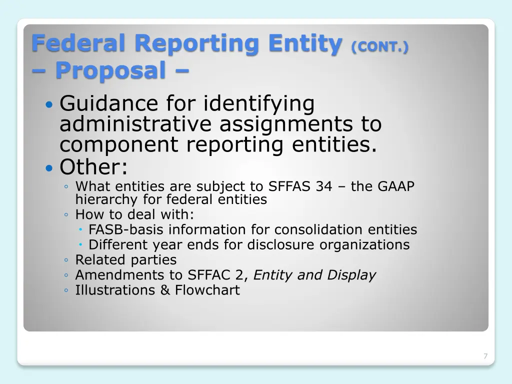 federal reporting entity cont proposal guidance