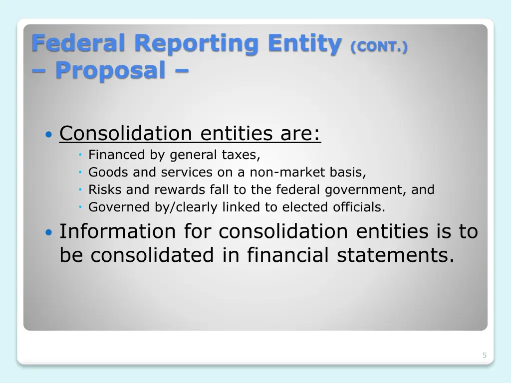 federal reporting entity cont proposal