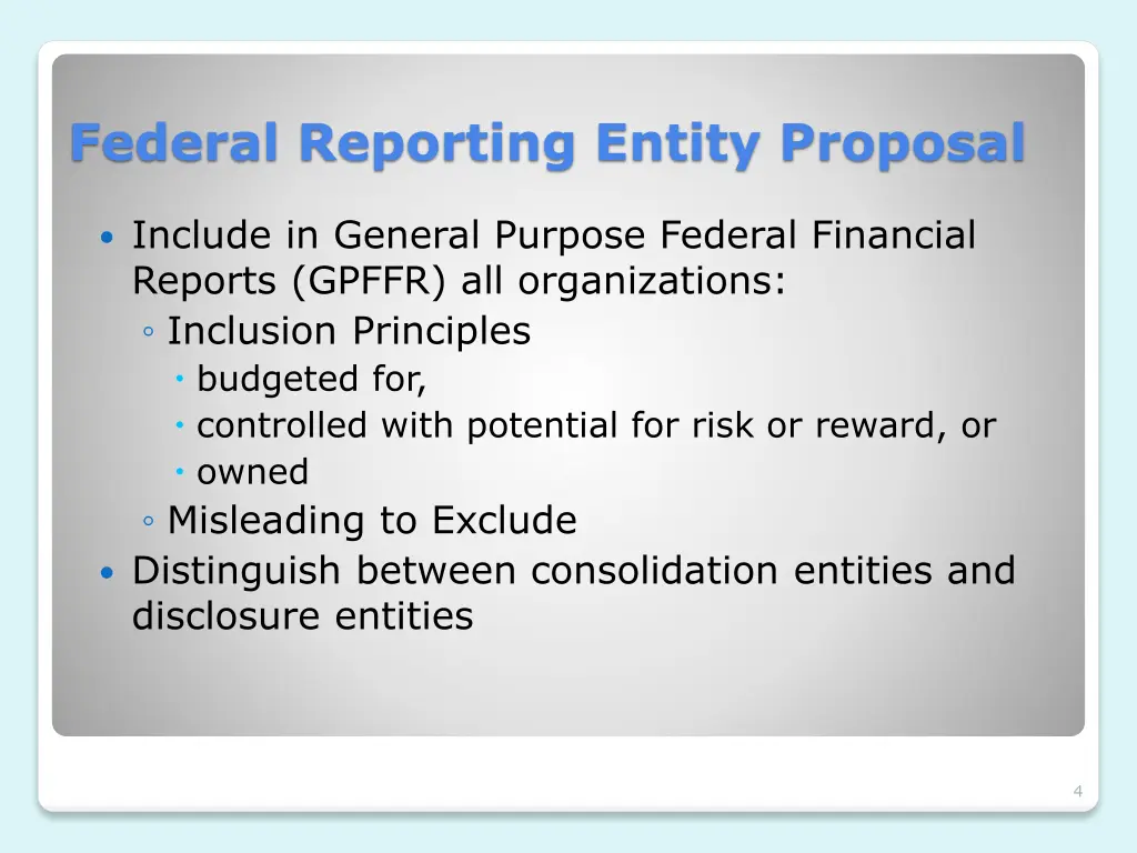 federal reporting entity proposal