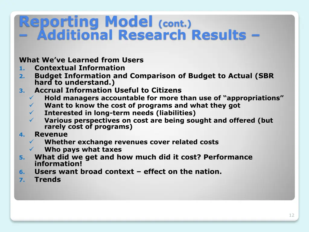 reporting model cont additional research results