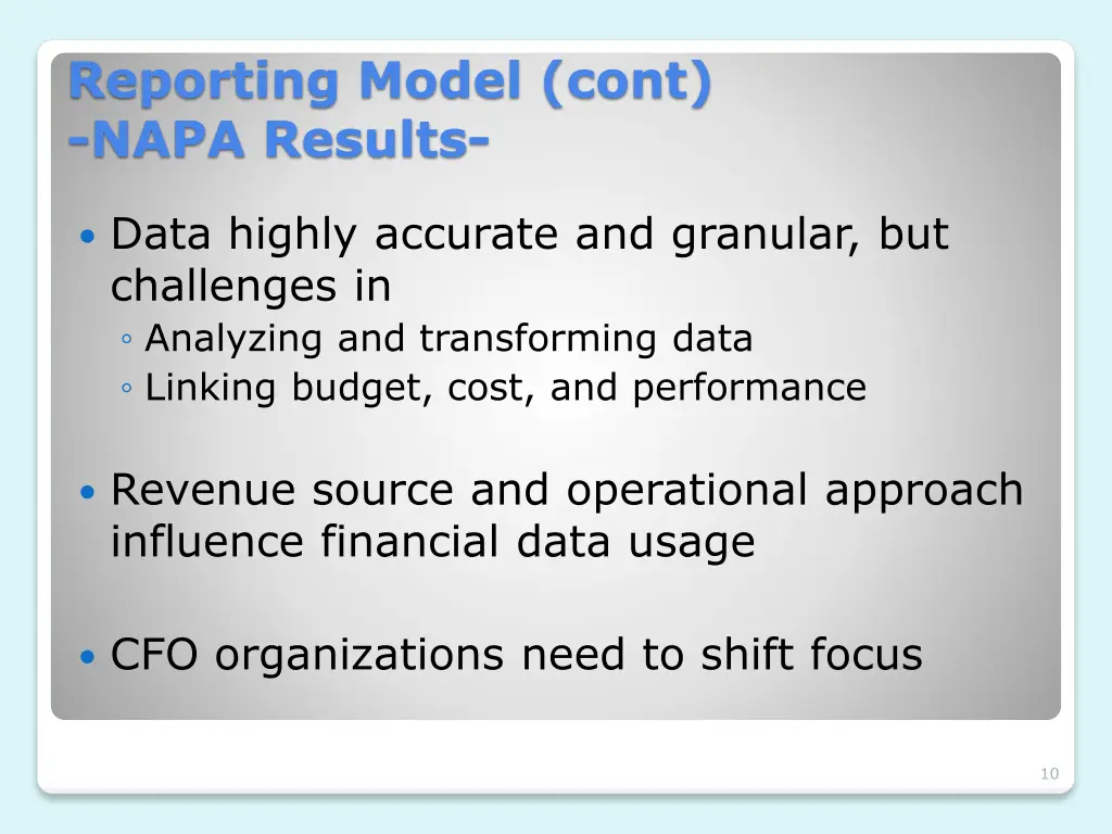 reporting model cont napa results