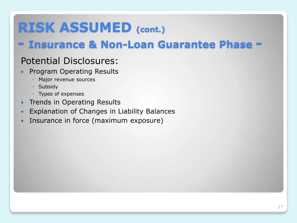 risk assumed cont insurance non loan guarantee 1