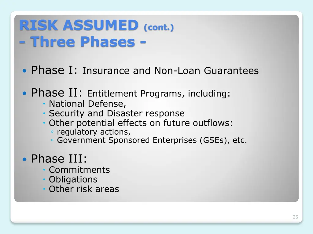 risk assumed cont three phases