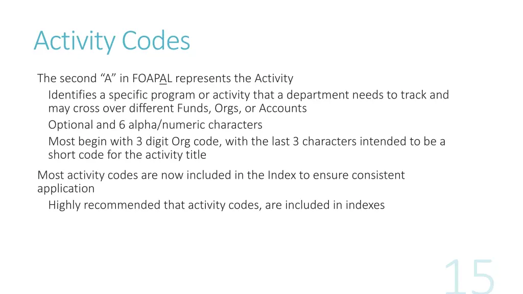 activity codes