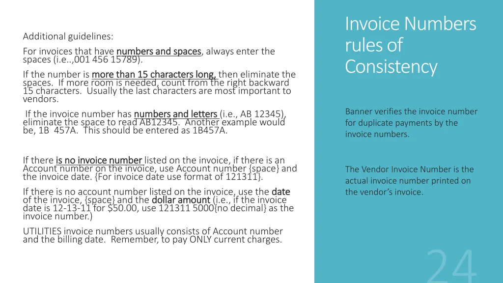 invoice numbers rules of consistency