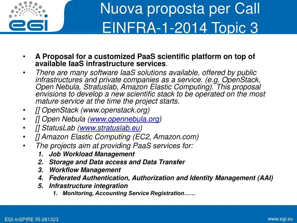 nuova proposta per call einfra 1 2014 topic 3